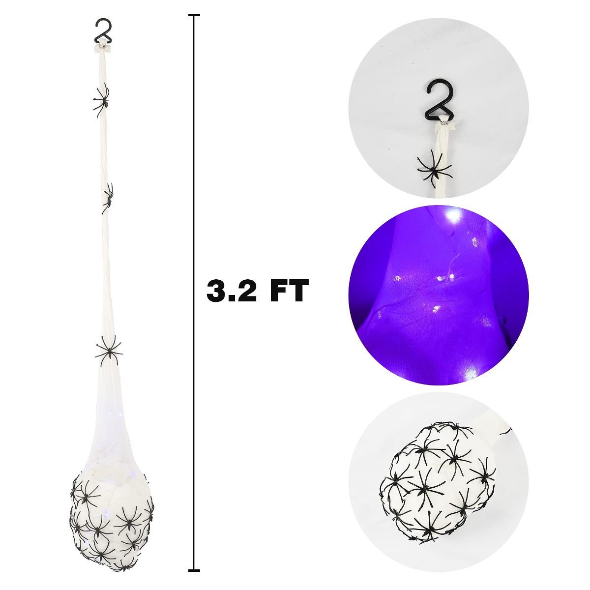 3.2FT Halloween Decoration Hanging Light Up Spider Egg Sacs 3 Packs, Sacks Props for Halloween, Birthday Indoor Outdoor D — image 2