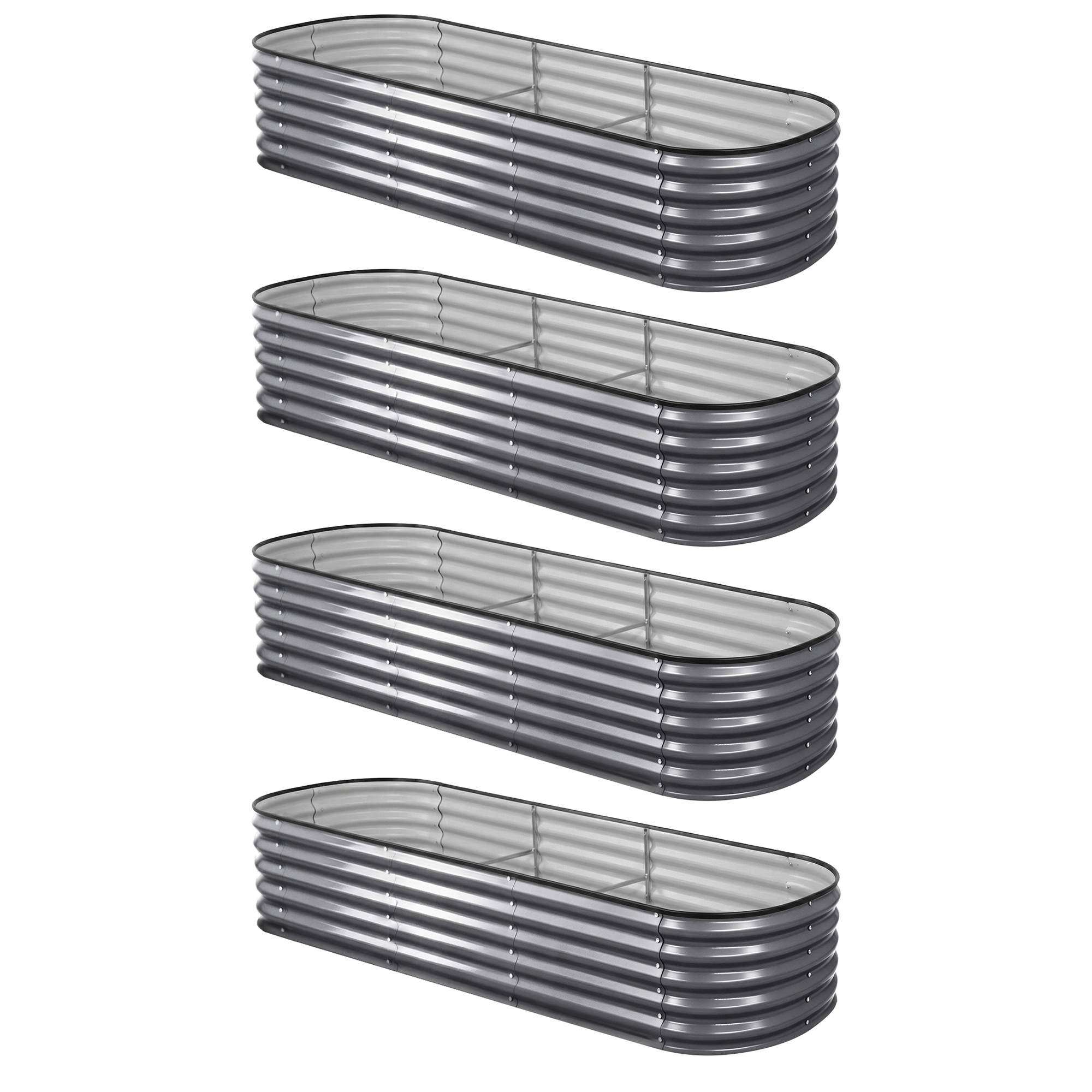 Green Fingers 4 Pcs Raised Garden Bed Kit Oval Galvanized Steel Planter Boxes 240x80x42cm, Heavy Duty Metal Elevated Garden Bed for Vegetables Flowers Herbs — image 6