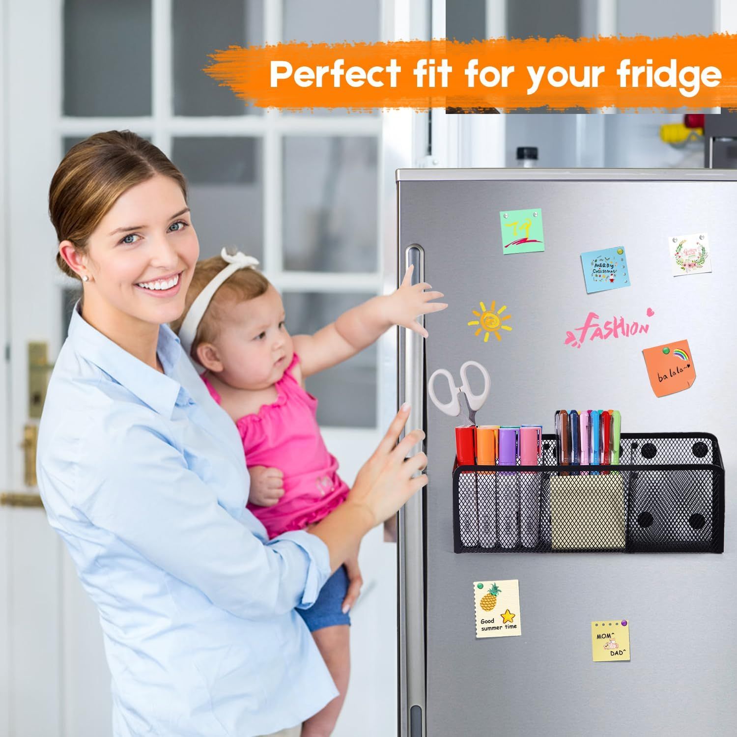 Magnetic Pencil Holder - Extra Strong Magnets Mesh Marker Holder Perfect for Whiteboard, Refrigerator and Locker Accessories (3 Baskets, 1 Pack Black) โ image 4
