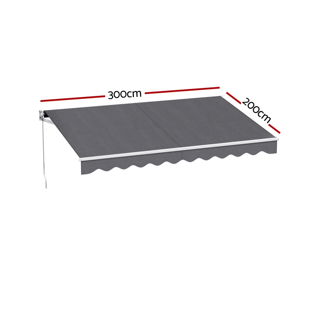 Instahut Retractable Folding Arm Awning Manual Sunshade 3M X 2M Grey โ image 2