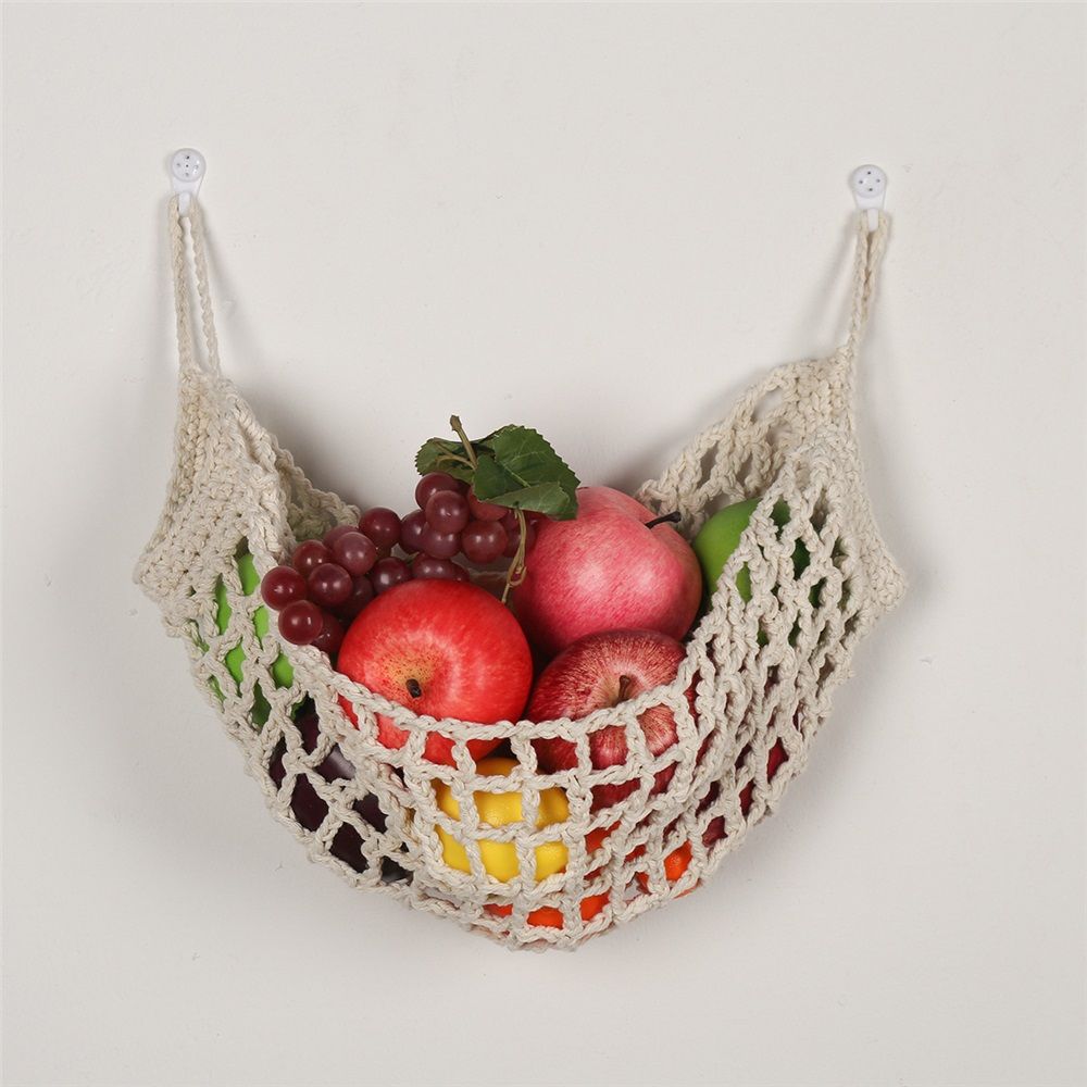 Fruit Hammock for Kitchen Under Cabinet Fruit Basket Hanging Handwoven Cotton Macrame Basket Boho Decor Storage Save Counter Space for Home Camper RV — image 2