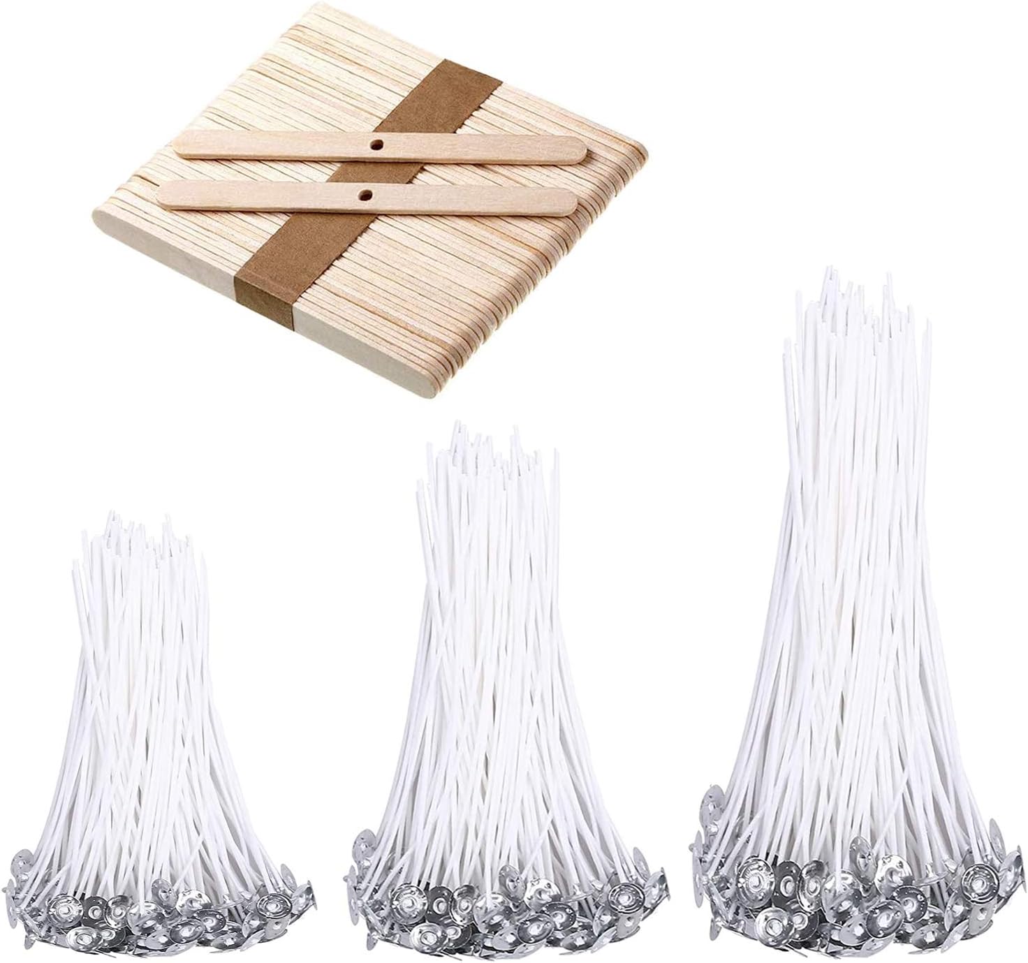 Candle Wicks Set 150 Pcs Candle String Cotton Wicks with 50 Pcs Wooden Holders Centering Device for Making Supplies DIY (4, 6, 8 Inch)