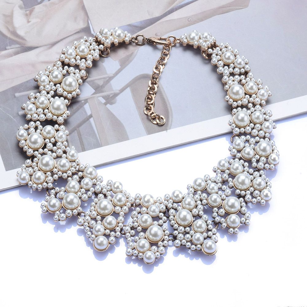 Two colors Crystal rhinestone/pearl necklace, vintage pendant necklace, Bohemian sparkling tassel collar necklace — image 2
