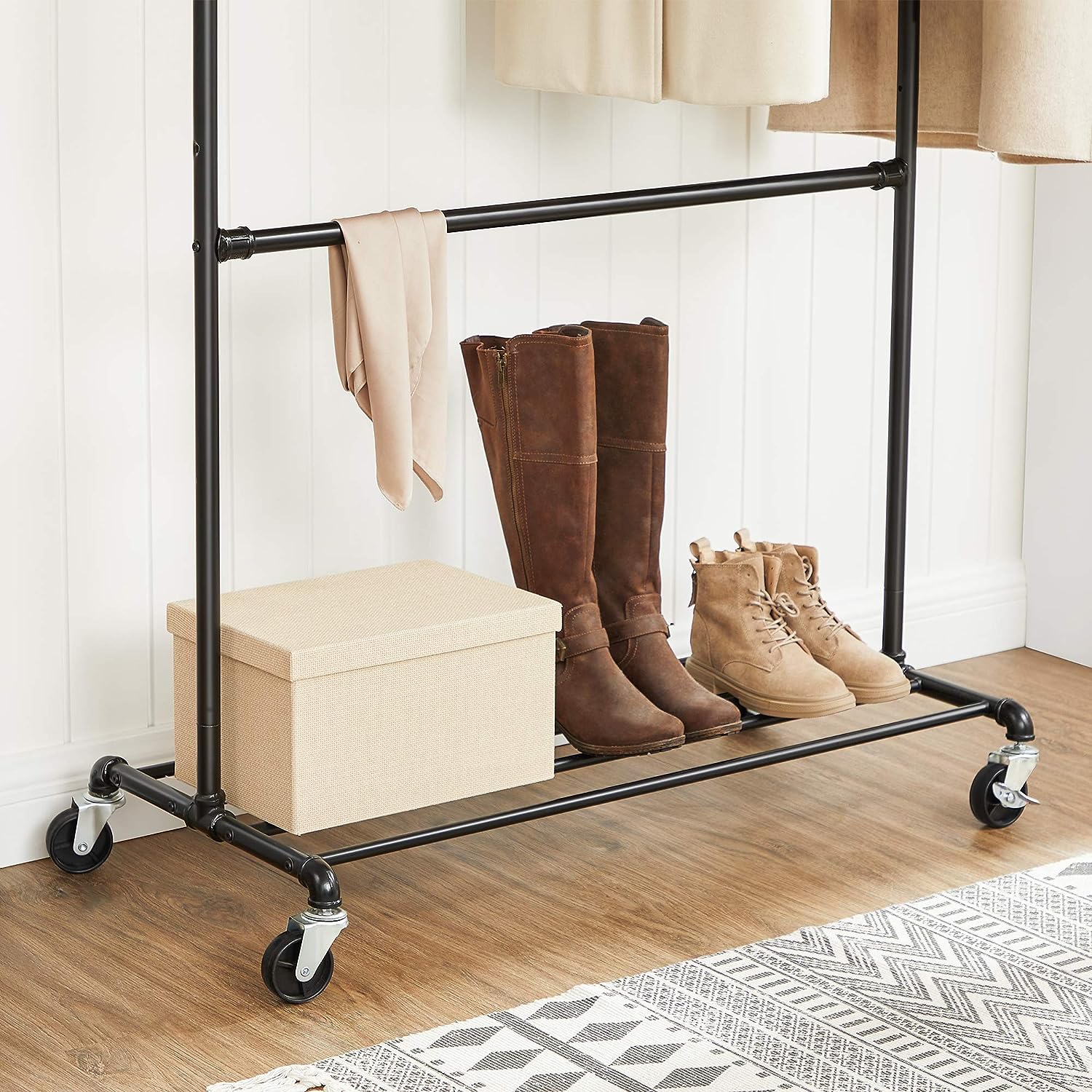 Industrial Clothing Rack Wheels Double Rod — image 6