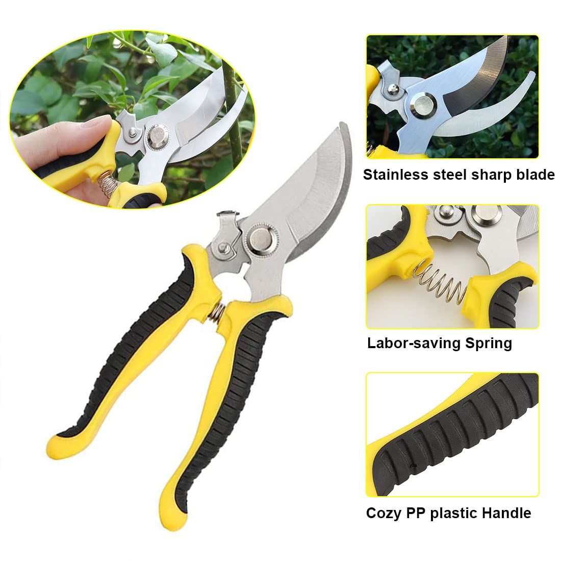 5PCS Garden Tool Set, Ergonomic Handle Tools, Heavy Duty Aviation Aluminum Gardening Kit Gift for Men & Women, Yellow — image 4