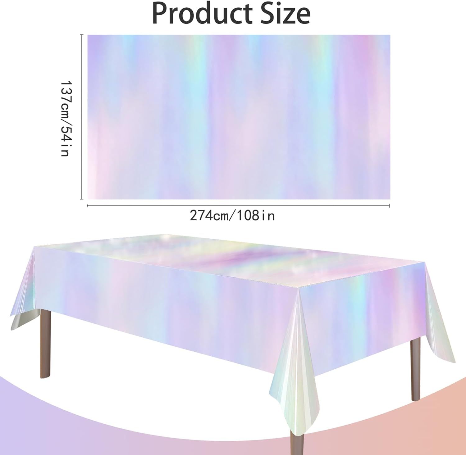 4 Pack Iridescent Plastic Tablecloths Disposable Table Cover Sparkly Foil Table Cloth for Rectangle Tables Party Decorations Birthday Princess Bridal Wedding — image 3