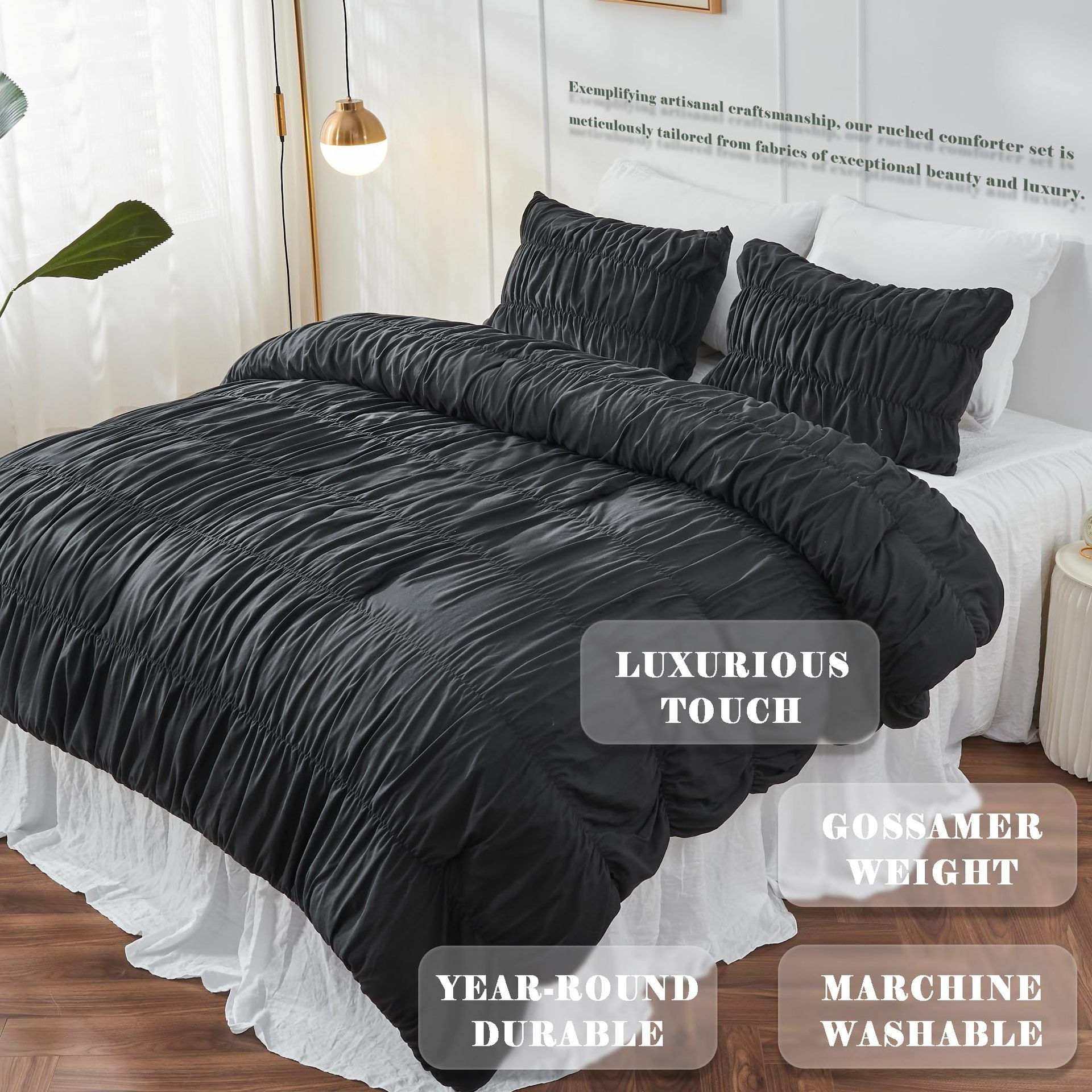 Textured Bohemian Ruffled Quilt Cover Set, Soft Crinkle Bedding Set with 1 Duvet Cover and 1 Pillowcases (Single) — image 2