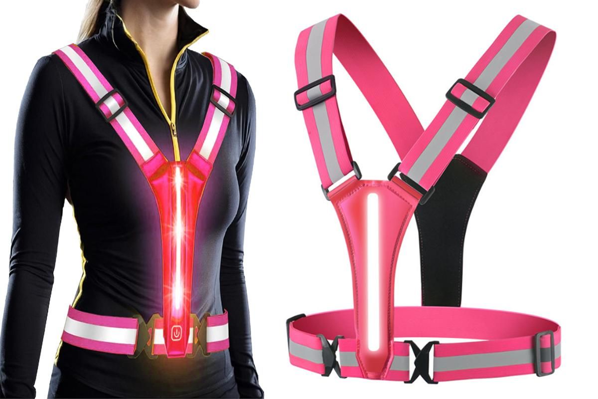 LED Reflective Vest Running Gear USB Rechargeable LED Light Up Vest High Visibility with Adjustable Waist and Shoulde for Night Walking Cycling, High