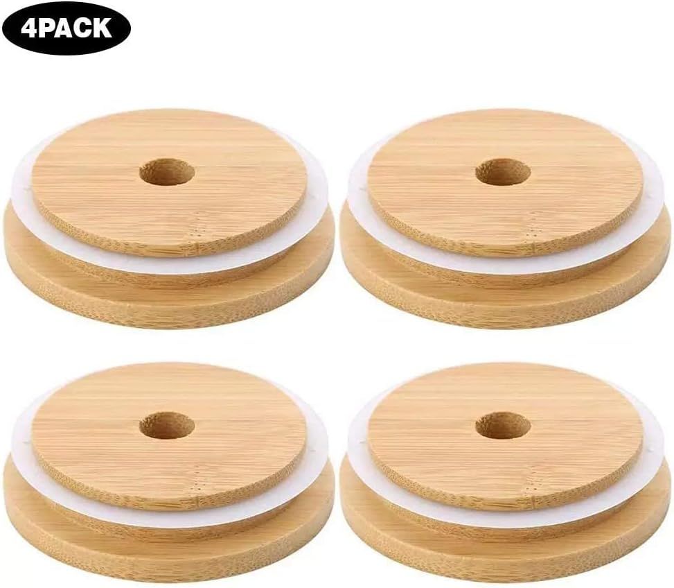4 Pack 86mm Wide Mouth Bamboo Mason Jar Lids with Straw Hole Reusable Bamboo Caps Leak-Proof Glass Canning Drinking Storage Jars Lid โ image 6