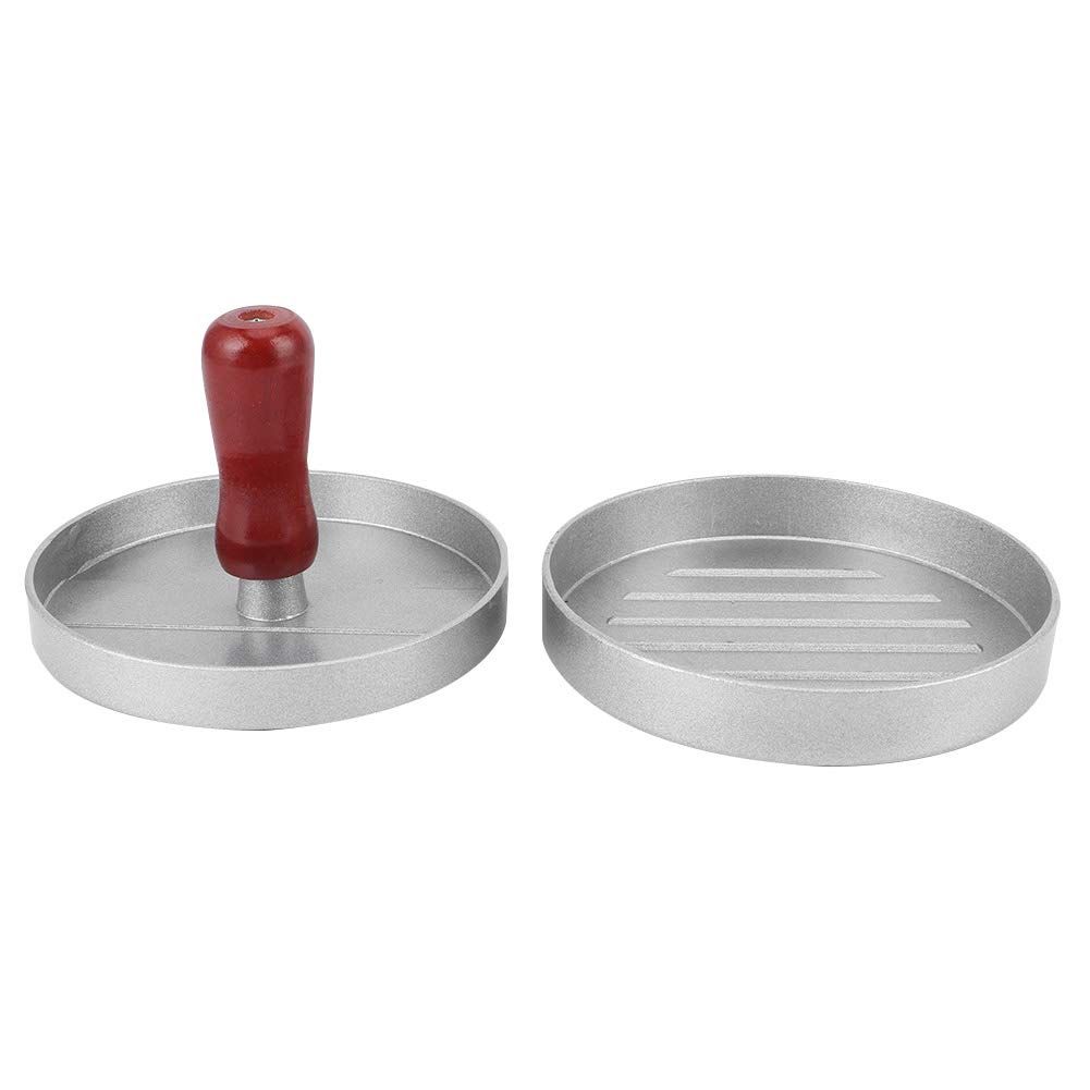 Hamburger Press Patty Maker, Aluminum Alloy Burger Press Mold with Wood Handle 5in Round Hamburger Mold Porcelain Smasher