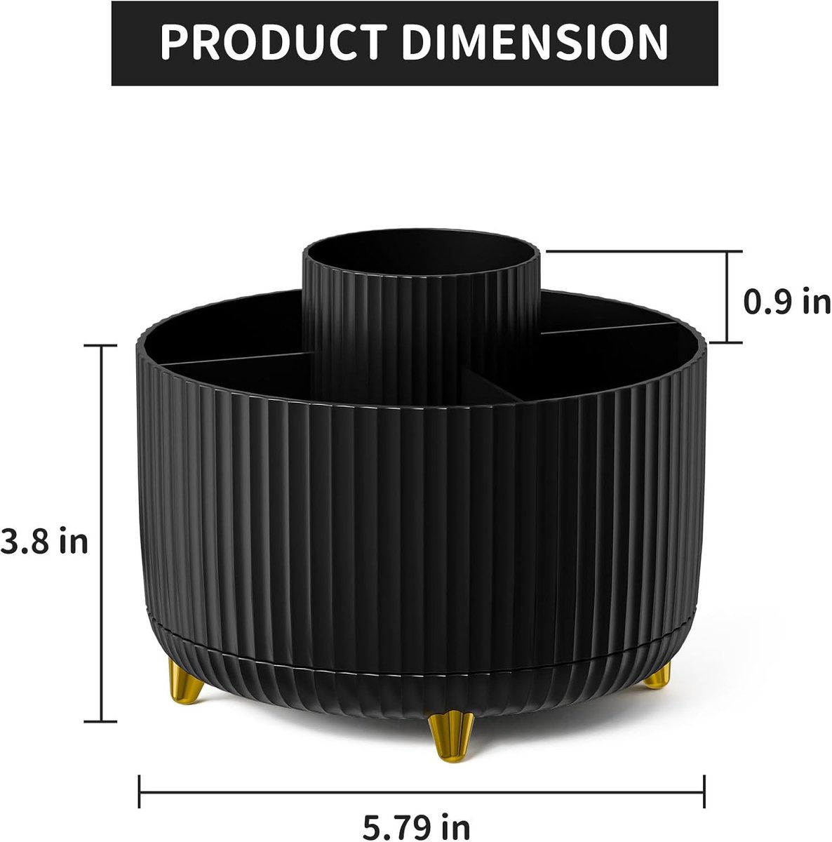 Desk storage box - 360-degree rotating office storage box - Pen holder - 5 pen sorting compartments - Space-saving desk storage box - Black - 15 × 12.5 cm — image 3