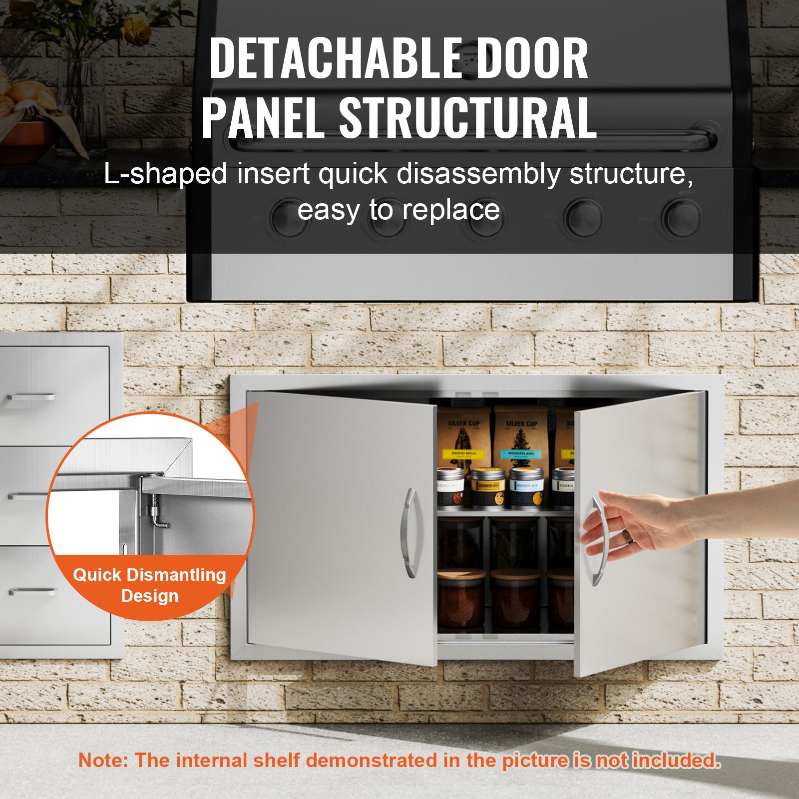 BBQ Access Door, 915 × 533 mm Double Outdoor Kitchen Door, Stainless Steel Flush Mount Door, Wall Vertical Door with Handles, for BBQ Island, Grilling Station — image 4