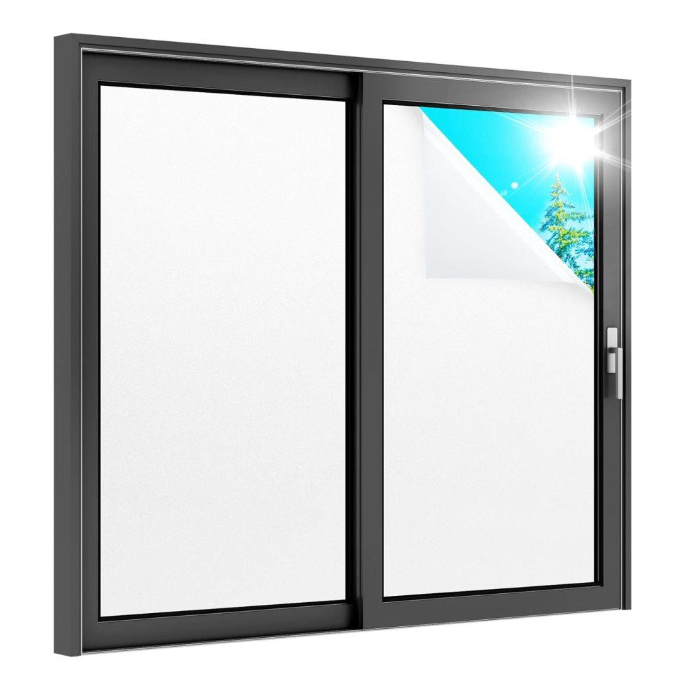 White Frosted Window Film for Bathrooms and Offices, Self-Adhesive Opaque UV Protection Privacy Film, 45cmx2m