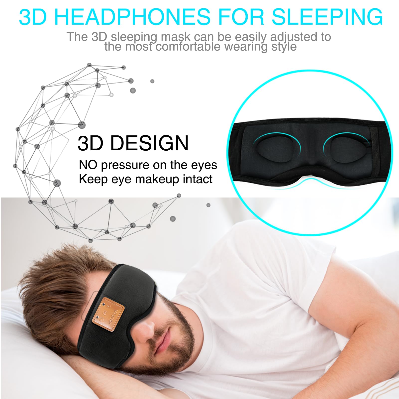 Sleep Headphones Bluetooth Headband for Sleeping, Sports Headphones Music Sleep Headphones Headband for Sports Training, Jogging, Yoga, Traveling, Gaming — image 3