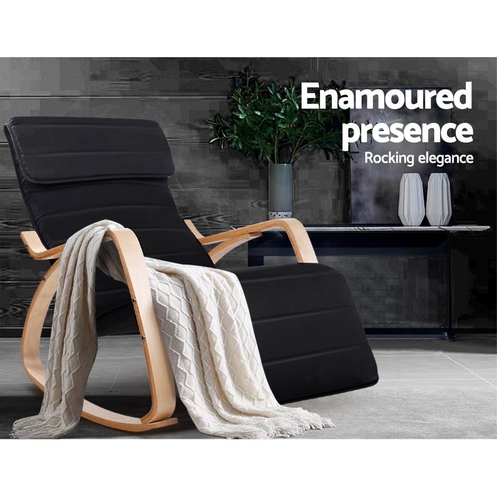 Artiss Rocking Armchair Footrest Nursing Black Afton — image 5