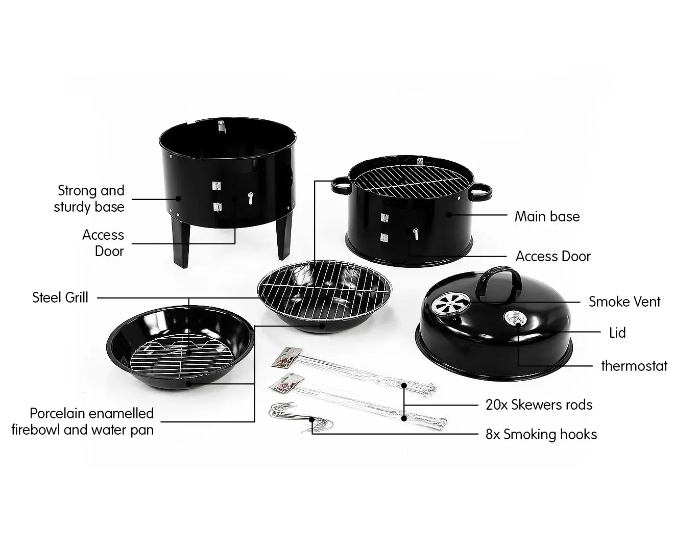 Wallaroo 3-in-1 Charcoal BBQ Smoker Portable Outdoor Barbecue Grill Meat Cooker & Roaster for Backyard Camping โ image 3