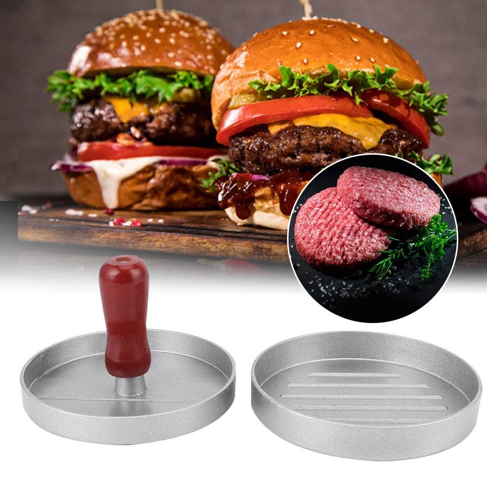 Hamburger Press Patty Maker, Aluminum Alloy Burger Press Mold with Wood Handle 5in Round Hamburger Mold Porcelain Smasher — image 2