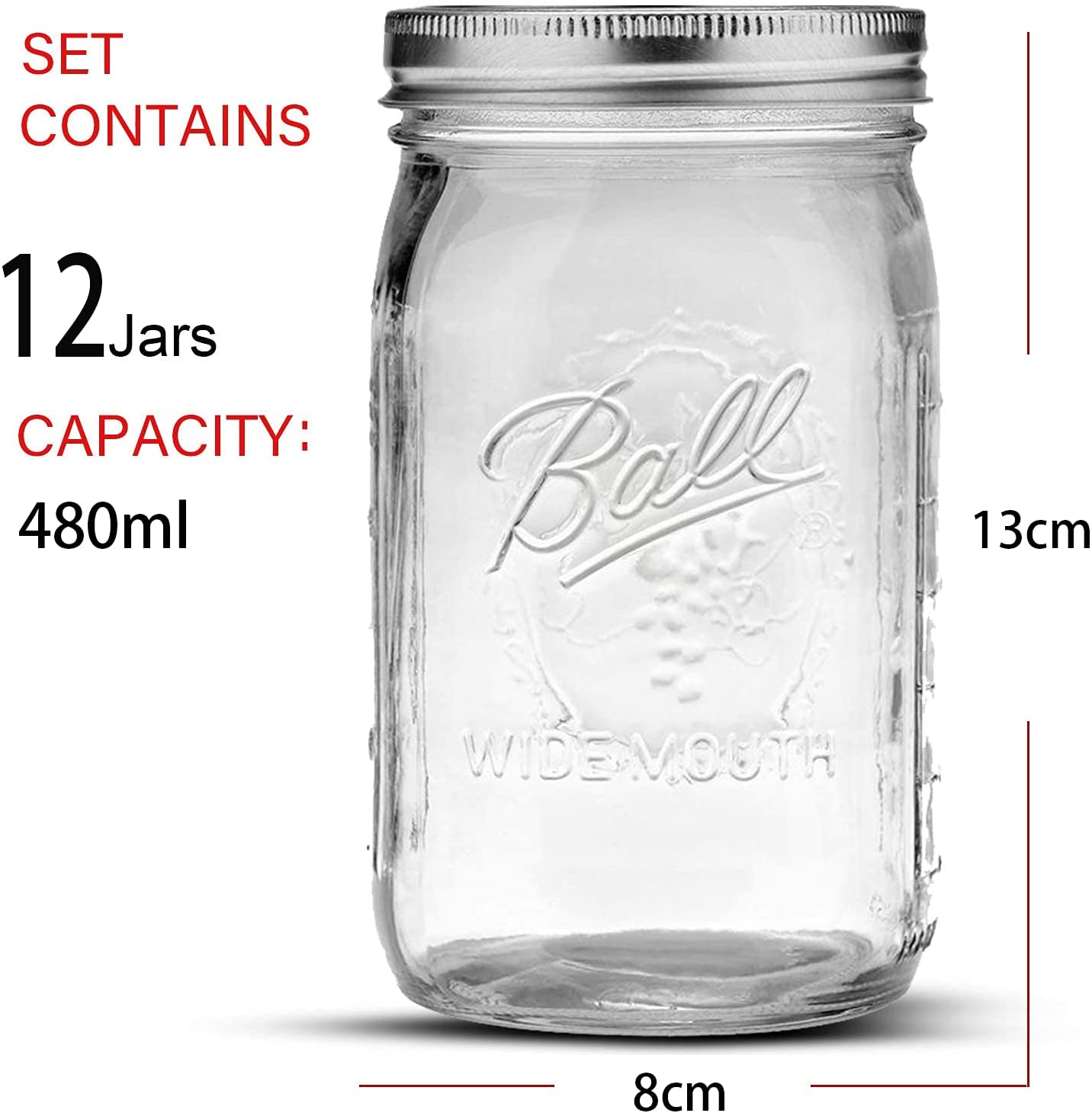 12 Pieces Canning Jars - 480ml Mason Jar Empty Glass Spice Bottles with Airtight Lids and Labels — image 4