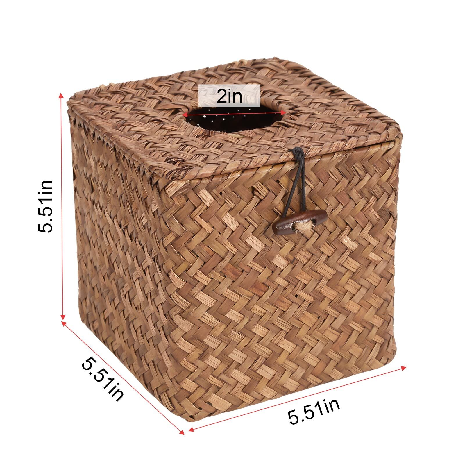 Woven Tissue Box Cover Square,Decorative Tissue Box Holder, Made of Natural Seagrass for Home Office Car Automotive Decoration — image 3
