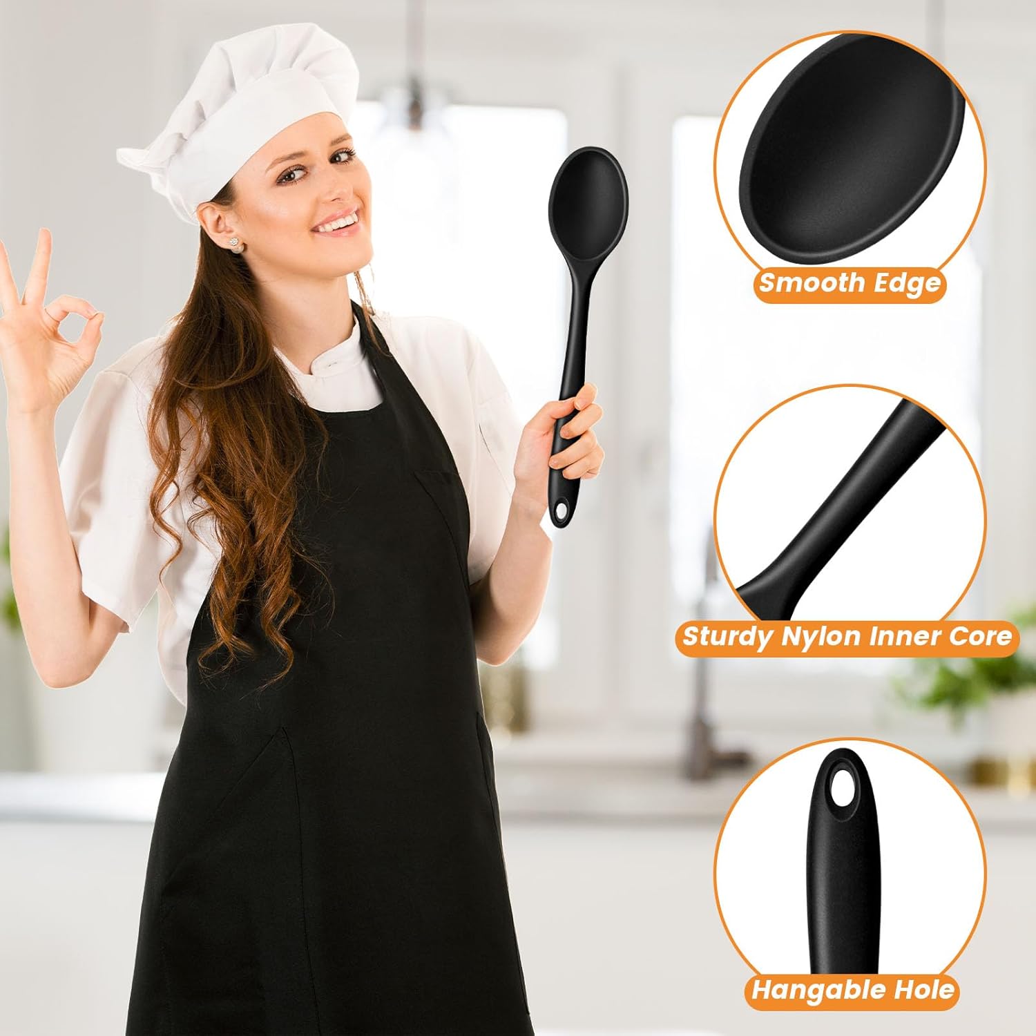 Silicone Spoons for Cooking, 4PCS 10.8 Inch Nonstick Kitchen Serving Spoons, Heat Resistant Silicone Cooking Utensils Set for Stirring, Mixing, Baking, House — image 6
