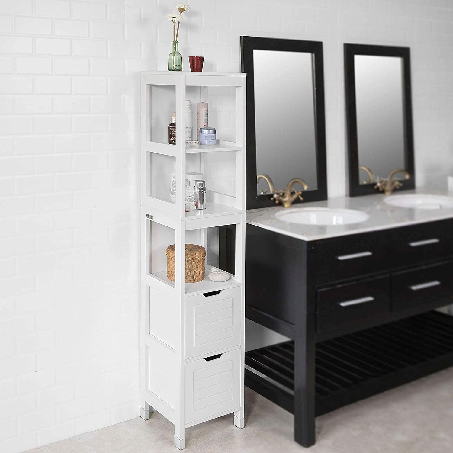 Freestanding Tall Cabinet with Standing Shelves and Drawers — image 2
