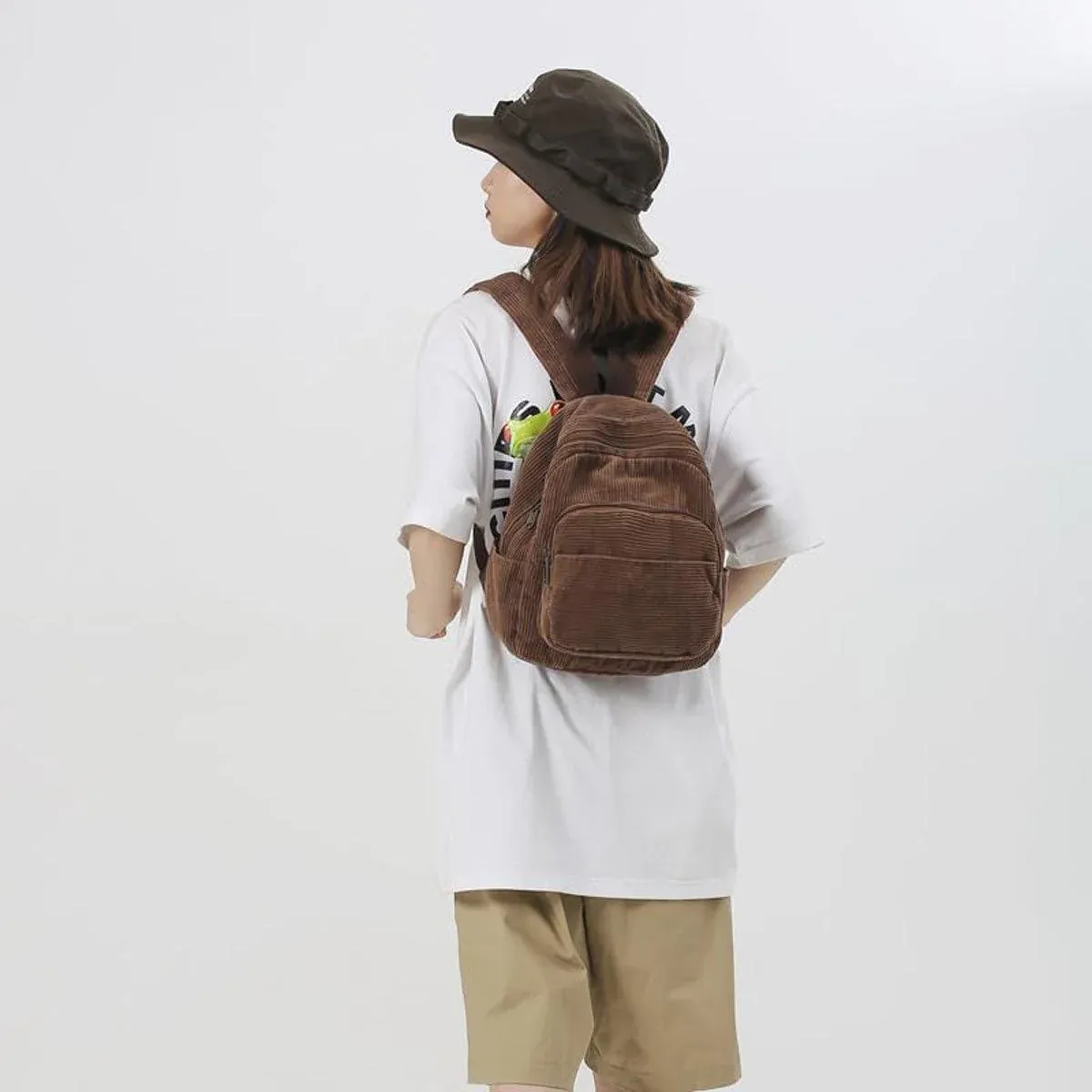 Schoolbag Corduroy Shoulder Bag Simple Mini Backpack for Daily Casual Use — image 5