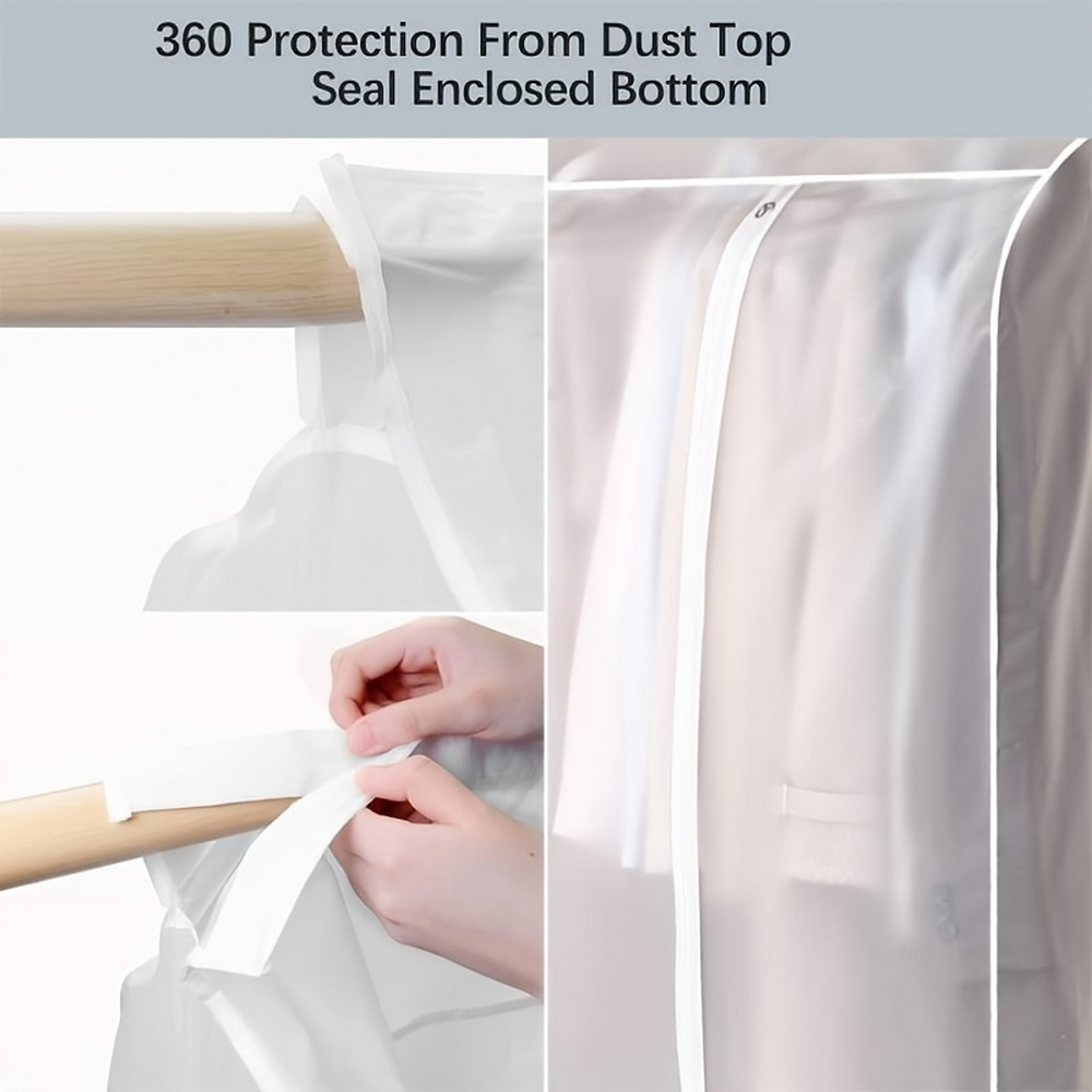 90cm Clothes Dust Cover Wardrobe Cloth Cover Clothes Storage Bag For Garments Suits Dresses Coats — image 5