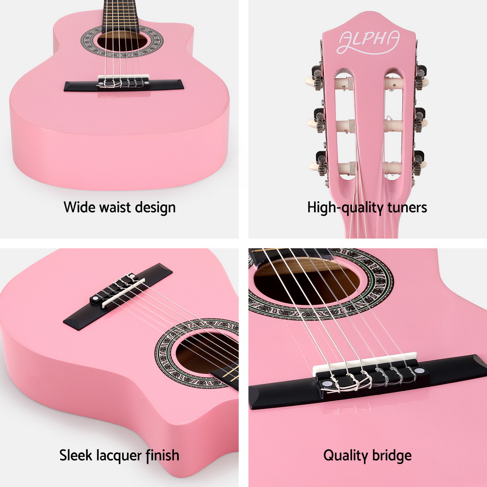 Alpha 34 Inch Classical Guitar Wooden Body Nylon String Beginner Kids Gift Pink โ image 6