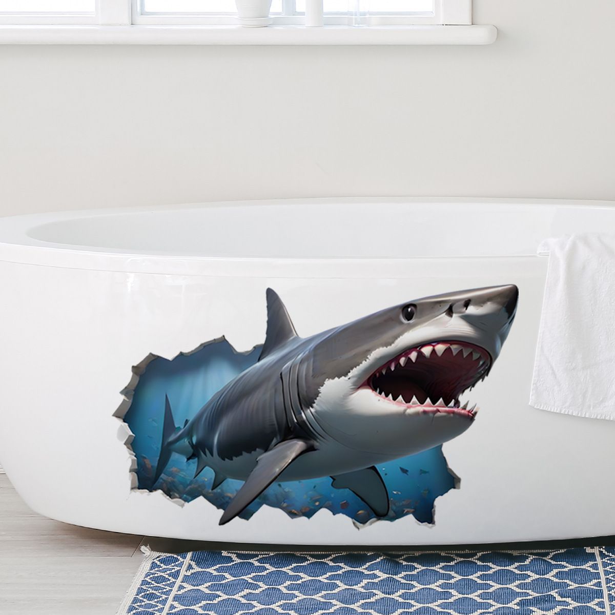 Broken Wall Fierce Shark Wall Stickers, Cartoon Sea Animal Wall Decals Removable Vinyl Peel and Stick for Kids Boy Living Room — image 5