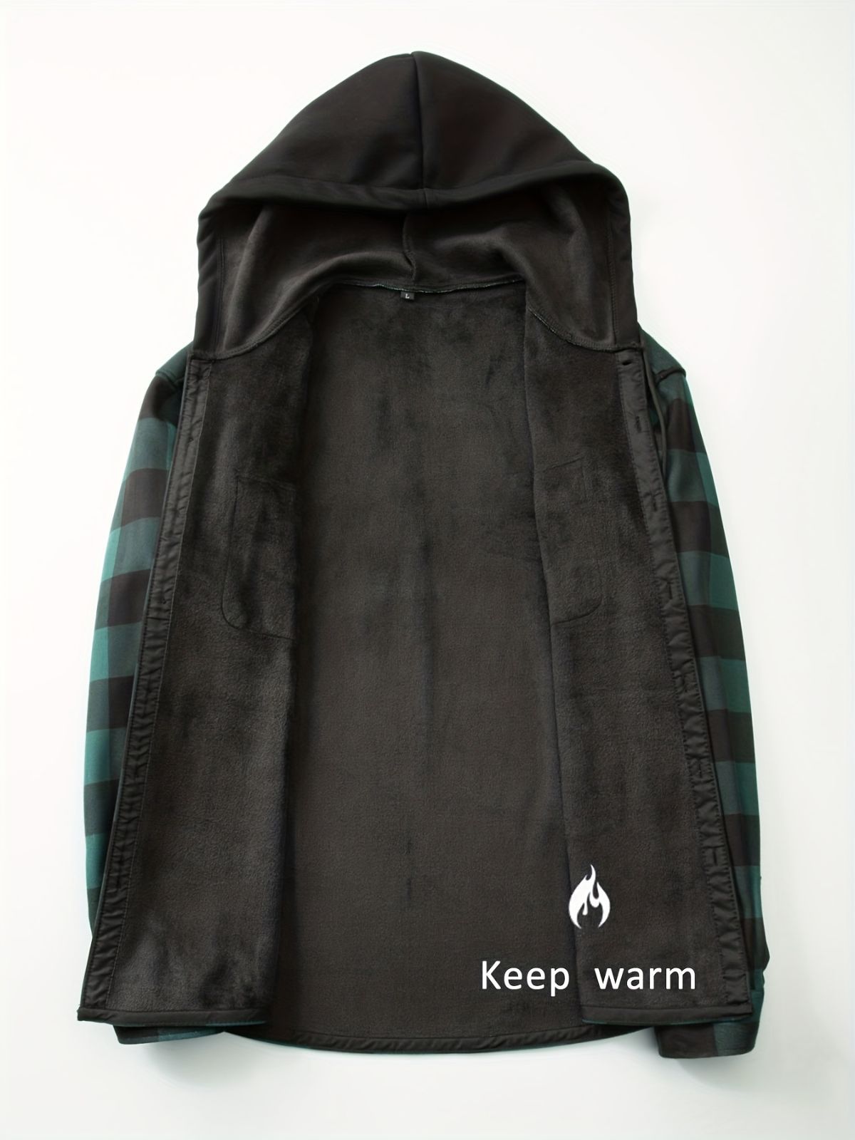 Plaid Hooded Jacket with Velvet Lining - Green - Size 3XL(AU 3XL/EU56) โ image 5