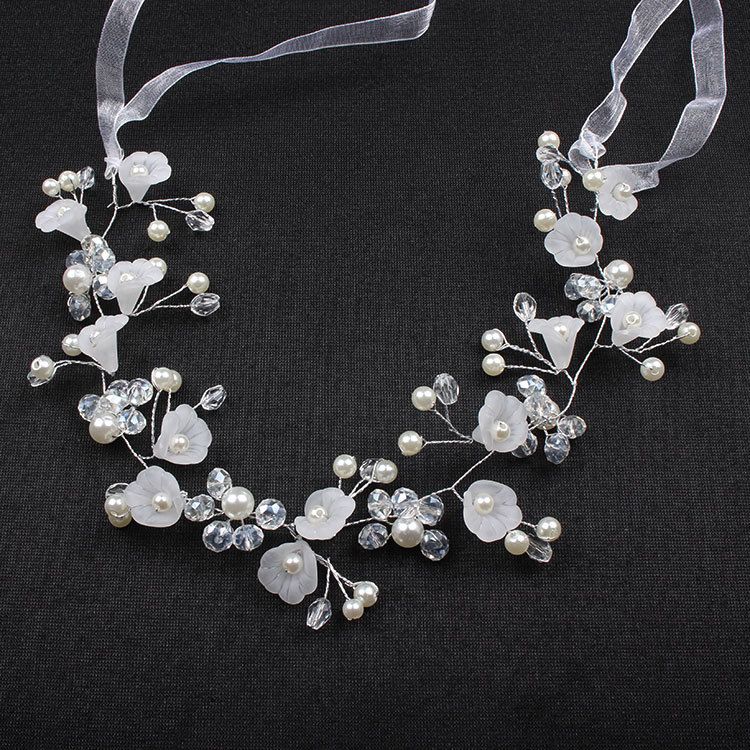 Flower Girl Hair Accessory, Princess Headpiece White Flower Headband Pearl for Girl and Flower Girls Cute Bridal Wedding Hair Band — image 4