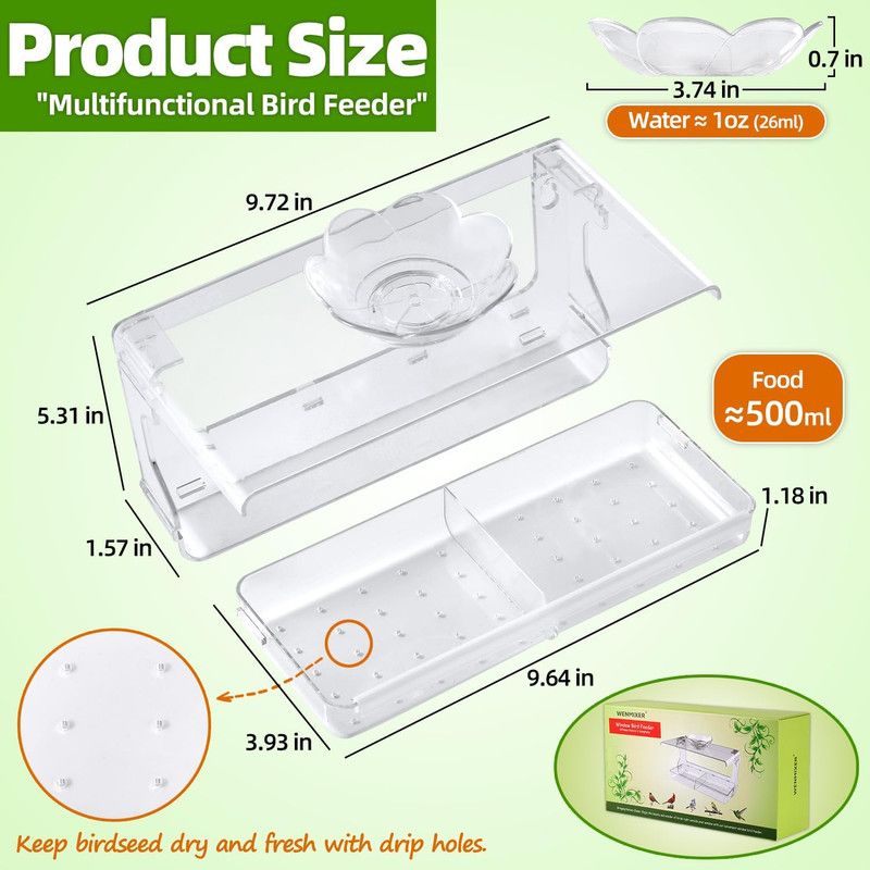 Window Bird Feeder with Non-Marking Self-Adhesive Hooks, Clear and Transparent, Outdoor Wild Bird Watching Gift, Garden Decor โ image 2