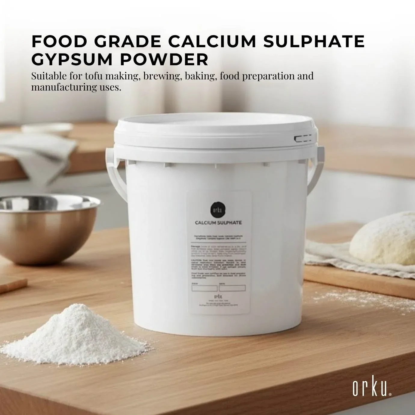 Orku 5Kg Fine Calcium Sulphate Gypsum Powder Tub - Dihydrate Food Grade FCC E516 โ image 2