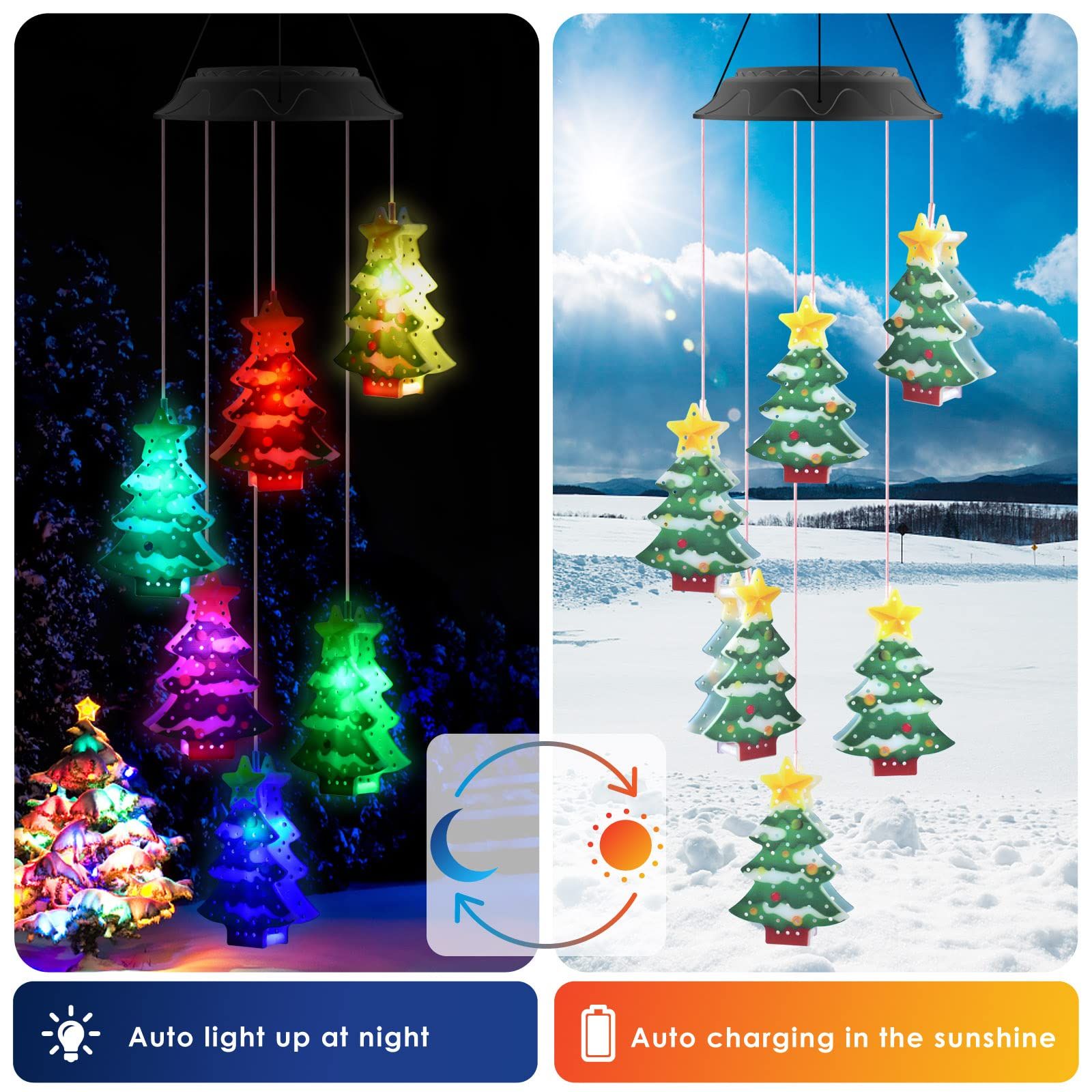 Christmas Solar Wind Chimes, Color Changing Solar Wind Chimes, Hanging Outdoor Christmas New Year Garden Decor Gift for Children/Mom — image 5