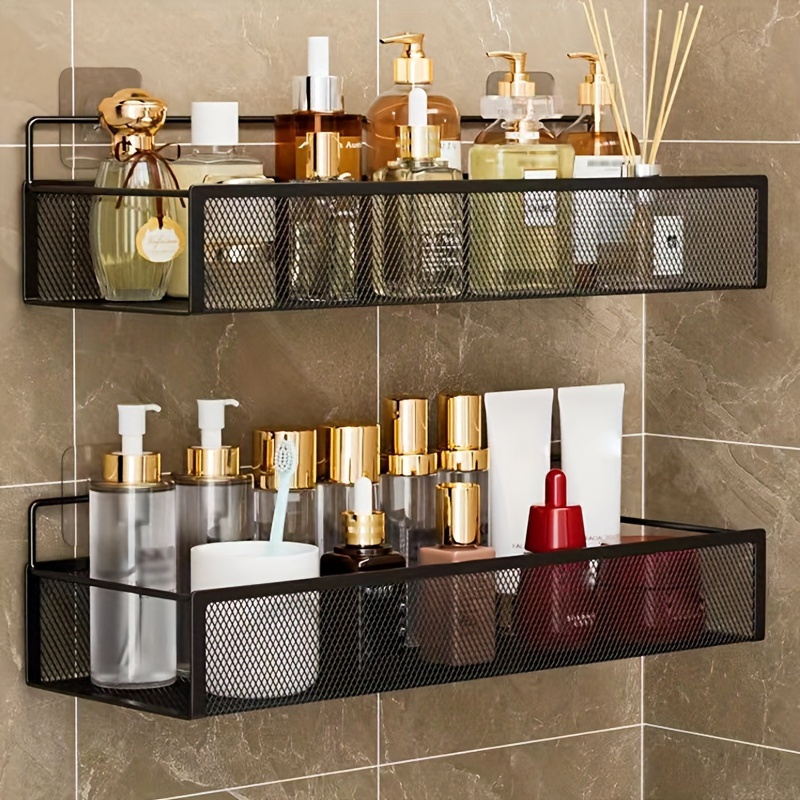 Wrought Iron Bathroom Storage Basket, Wall-Mounted Self-Adhesive Toothbrush Holder, Cosmetic & Condiment Shower Shelves, Kitchen & Bathroom โ image 6
