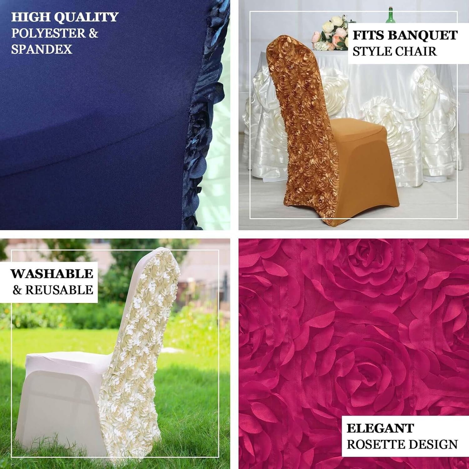 Efavormart Satin Rosette White Stretch Banquet Spandex Chair Cover Dinning Event Slipcover for Wedding Party Banquet Catering — image 3
