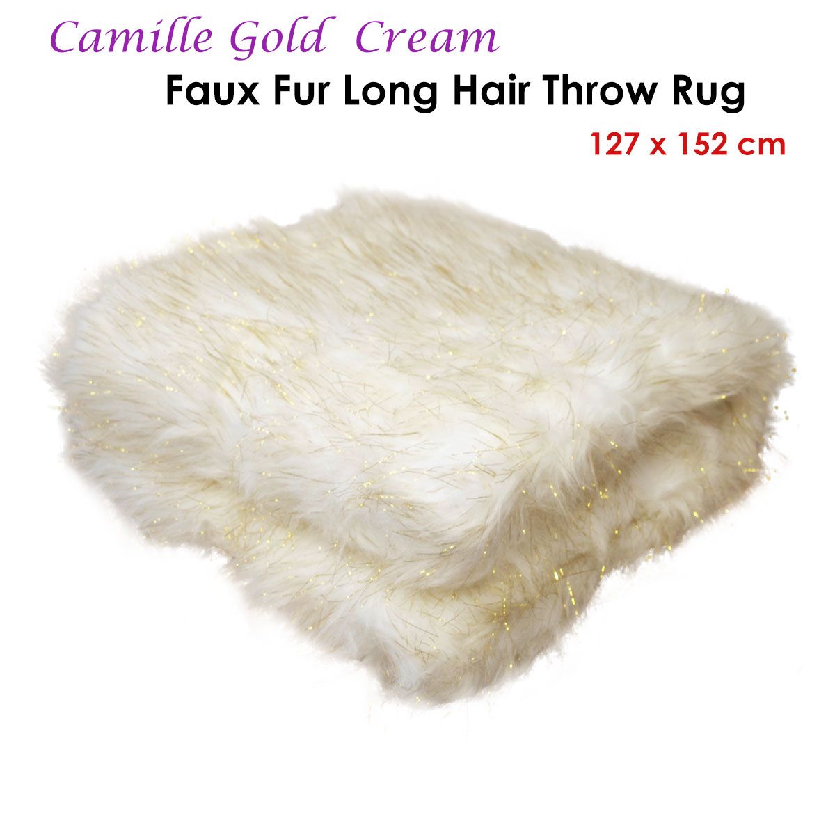 Camille Gold Cream Faux Fur Throw Rug 127 x 152 cm โ image 2