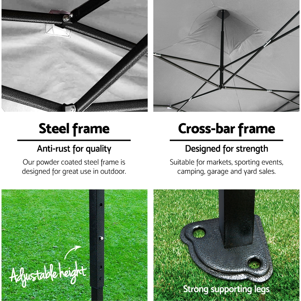 Instahut Gazebo Pop Up 3x3m w/Base Podx4 Marquee Folding Outdoor Wedding Camping Tent Shade Canopy White โ image 5