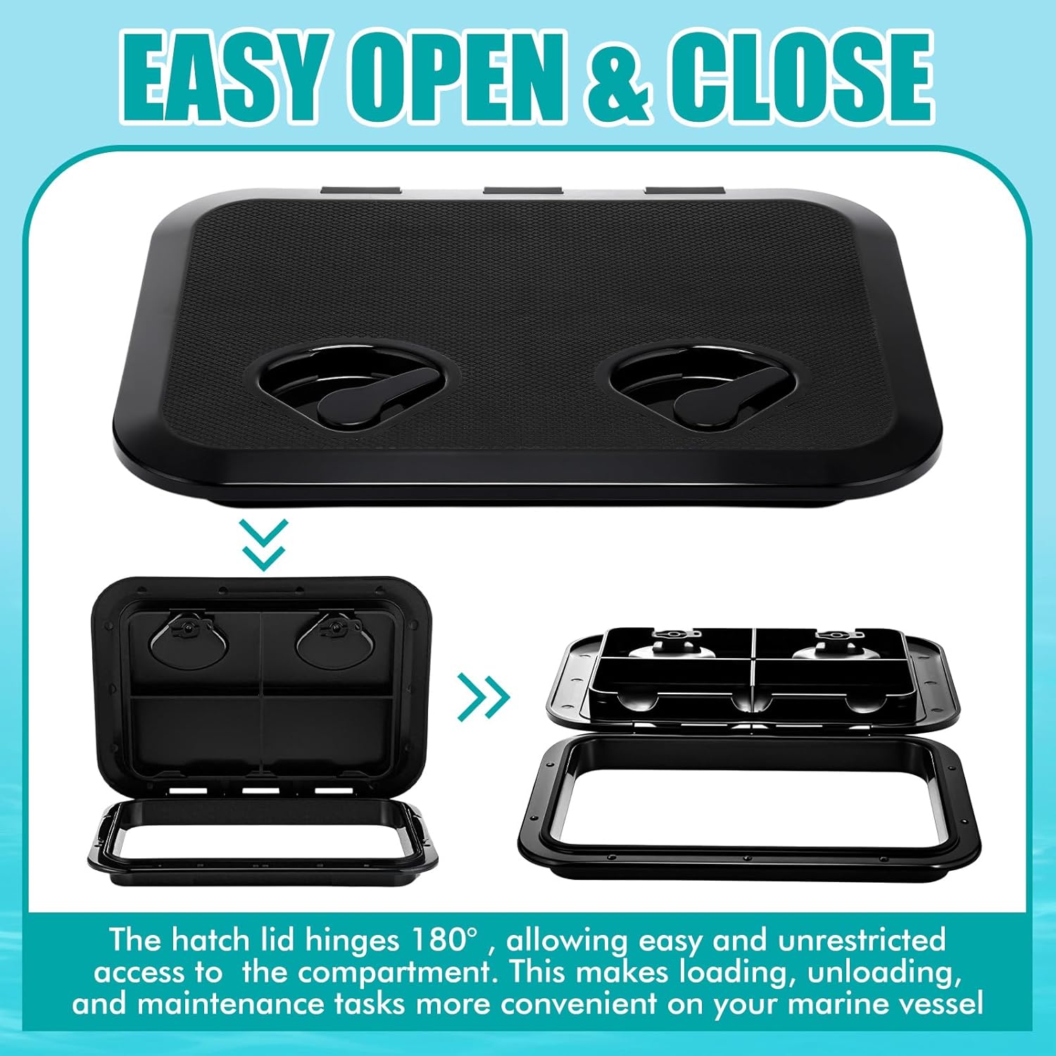 2 Pcs Marine Deck Access Hatch Rectangle Boat Deck Hatch & Lid with 20 Screws Non Slip Surface for Marine Yacht RV Truck Vent Accessories — image 4