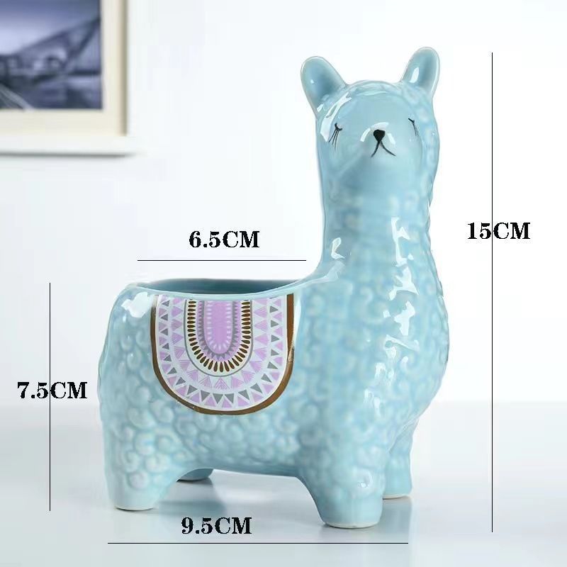 Red Ceramic Planter with Head Tilted Alpaca — image 4