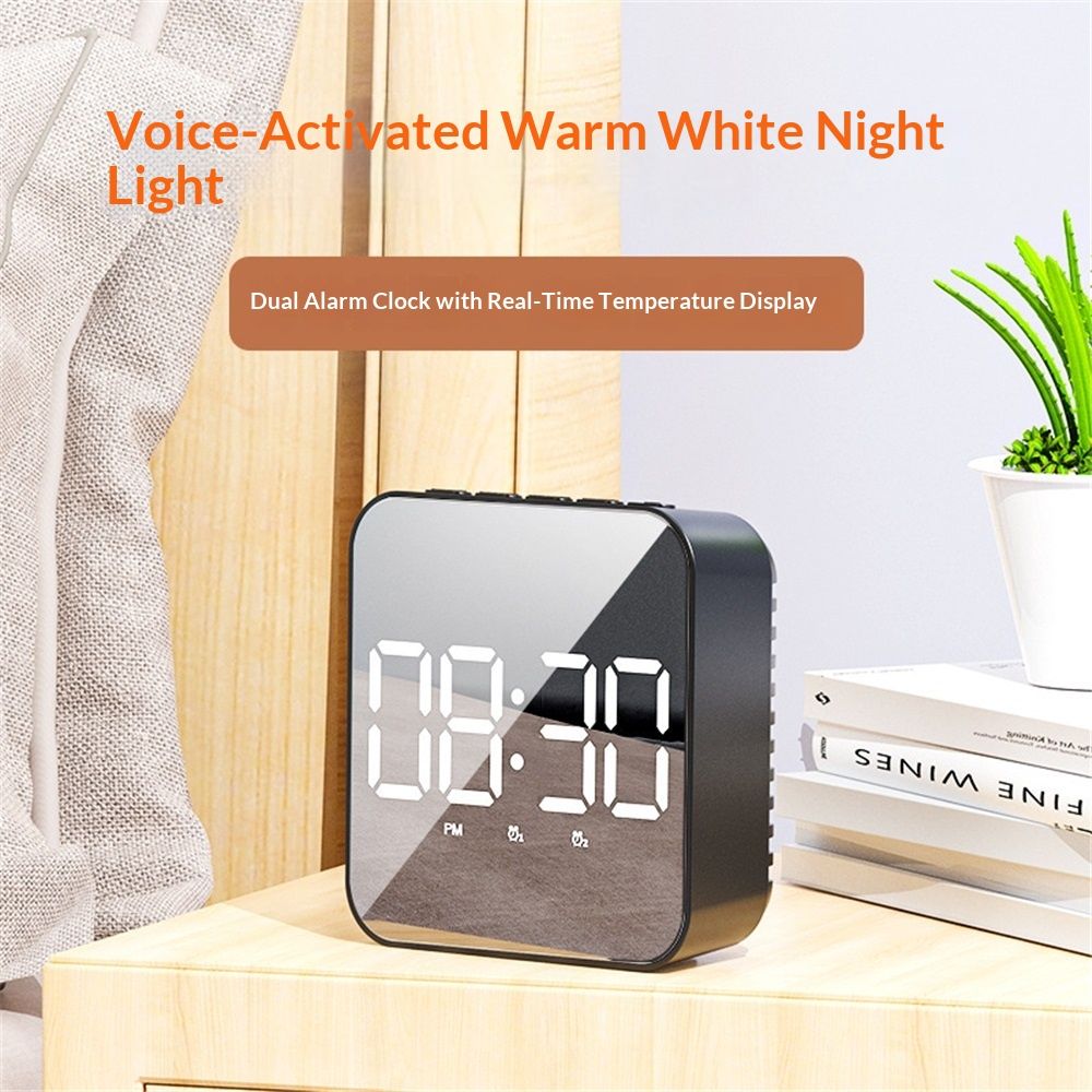 LED clock, student alarm clock, plug-in dual-use, large screen display, digital clock, voice controlled temperature clock（black） — image 2