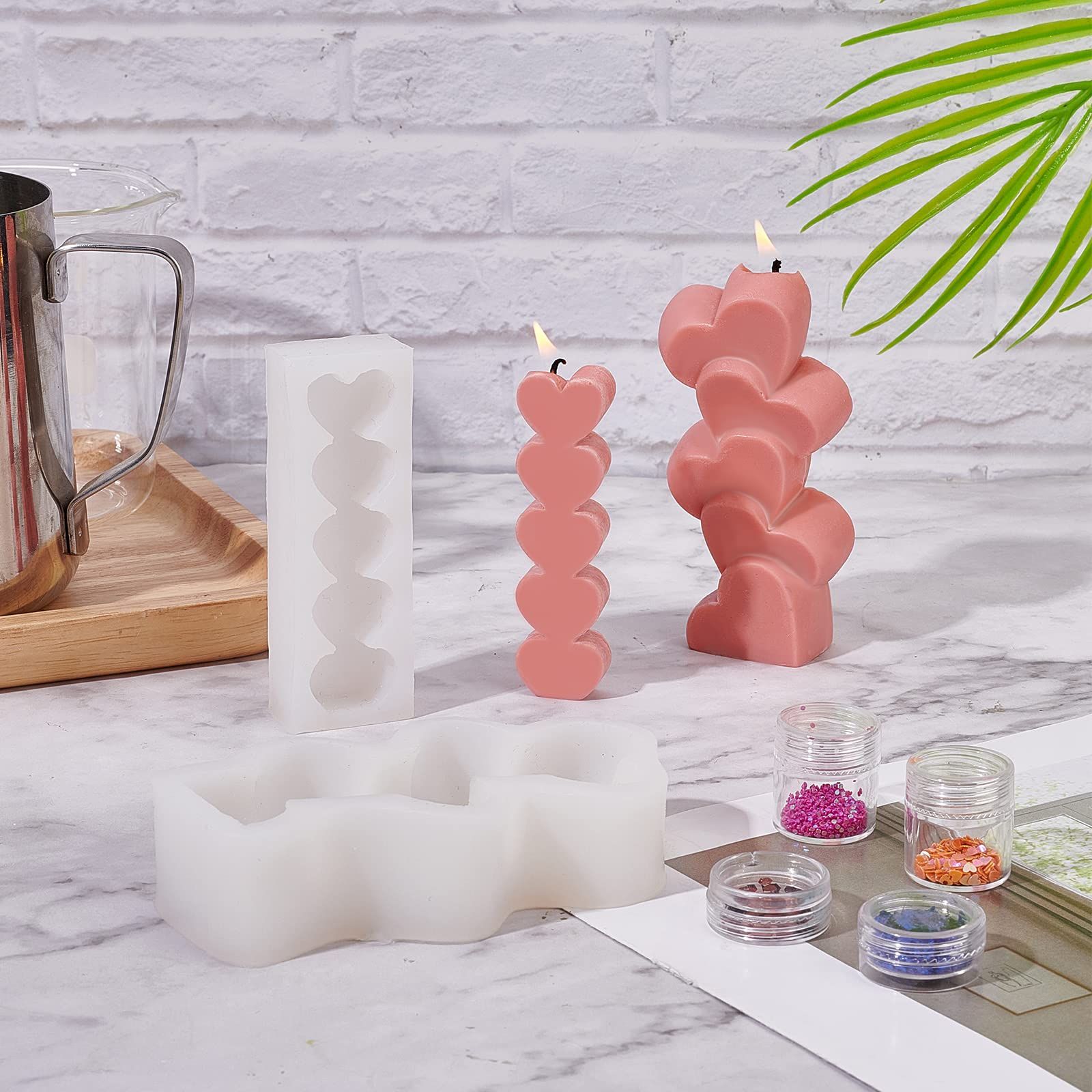 2 Style Heart Candle Silicone Mold 3D Stacking Hearts Shape Resin Casting Mold 3D Scattered Love Candle Mold for Chocolate Candy — image 5