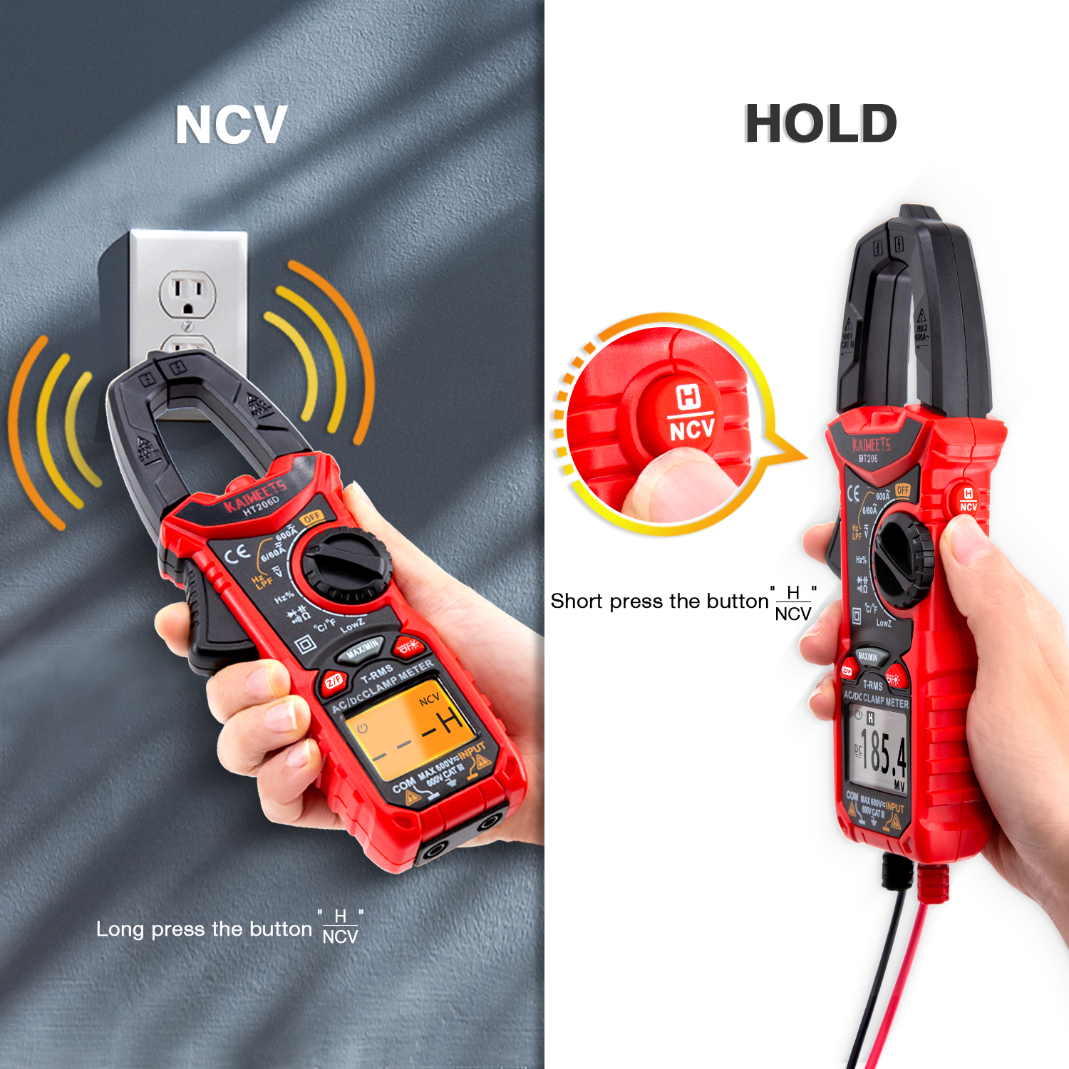 KAIWEETS HT206D Digital Clamp Meter T-RMS 6000 Counts, Multimeter Voltage Tester Auto-ranging, Measures Current Voltage Temperature Capacitance Resistance โ image 3