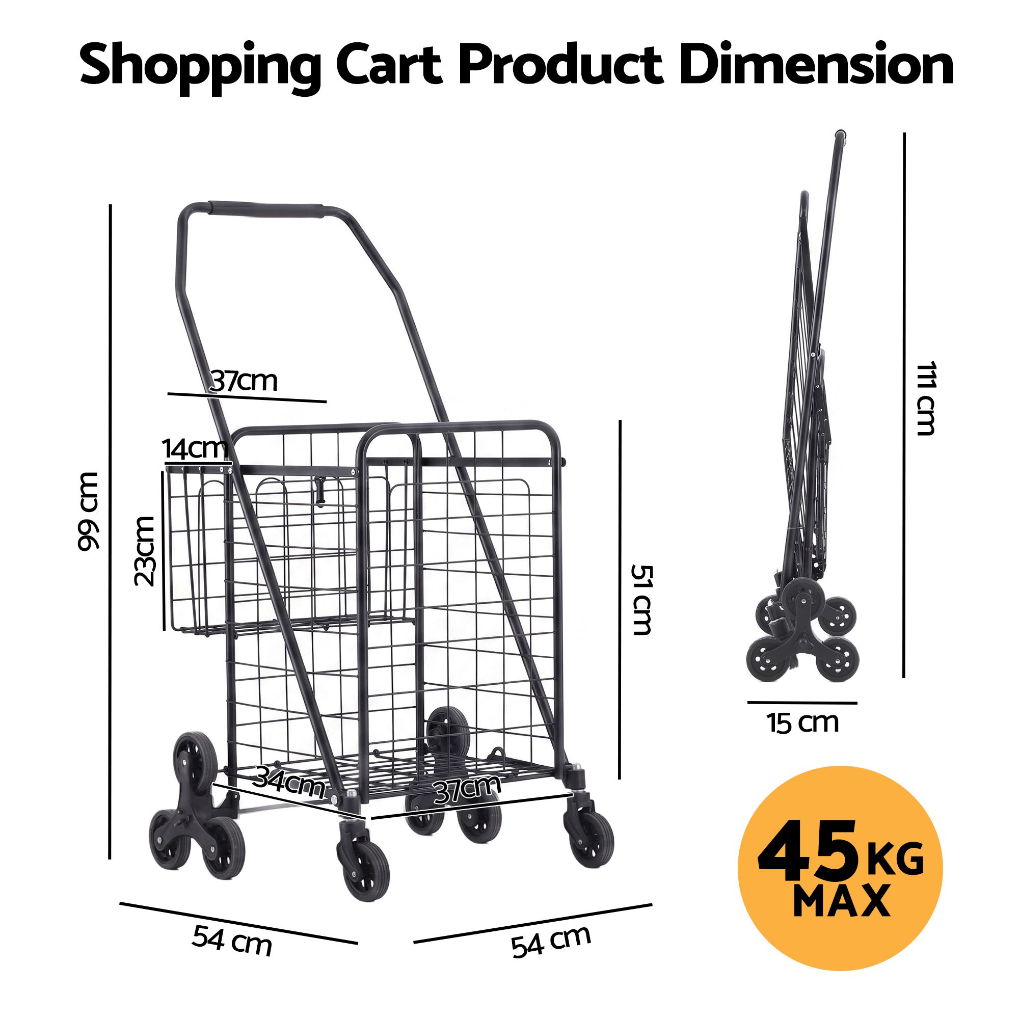 Emajin Shopping Trolley Cart Folding Aluminium Utility Cart Black — image 3