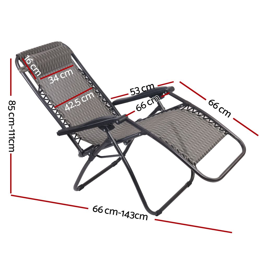 Gardeon Zero Gravity Chair Folding Outdoor Recliner Adjustable Sun Lounge Camping Grey — image 2