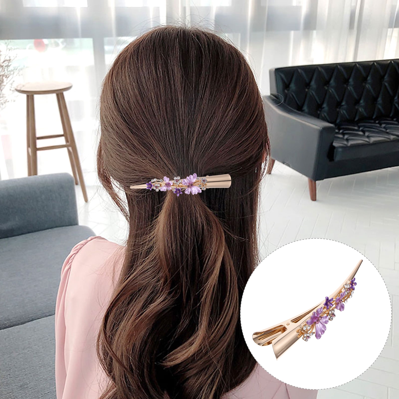 Metal Flower Clip Large Hair Barrettes Rhinestone Alligator Hair Clips for Women Accessories Party Festival Style Purple — image 6