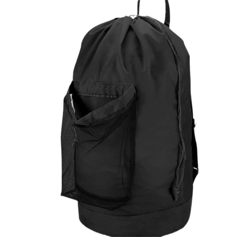 Backpack Laundry Bag, Laundry Backpack with Shoulder Straps and Mesh Pocket Durable Nylon Clothes Hamper Bag with Drawstring Closure for College, (Black)