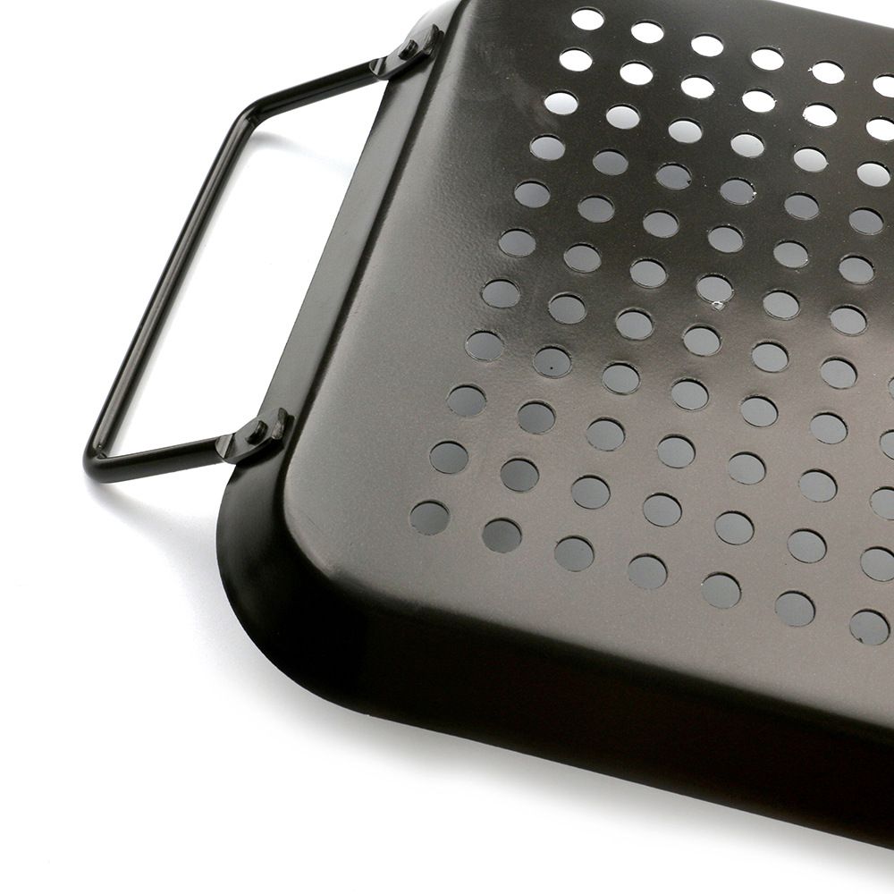  BBQ Grill Pan, Non-stick Carbon Steel BBQ Grilling Tray Vegetable Grill Pans Grill Wok Cookware Grill Accessories with Handles for Outdoor Grill Vegetables — image 3
