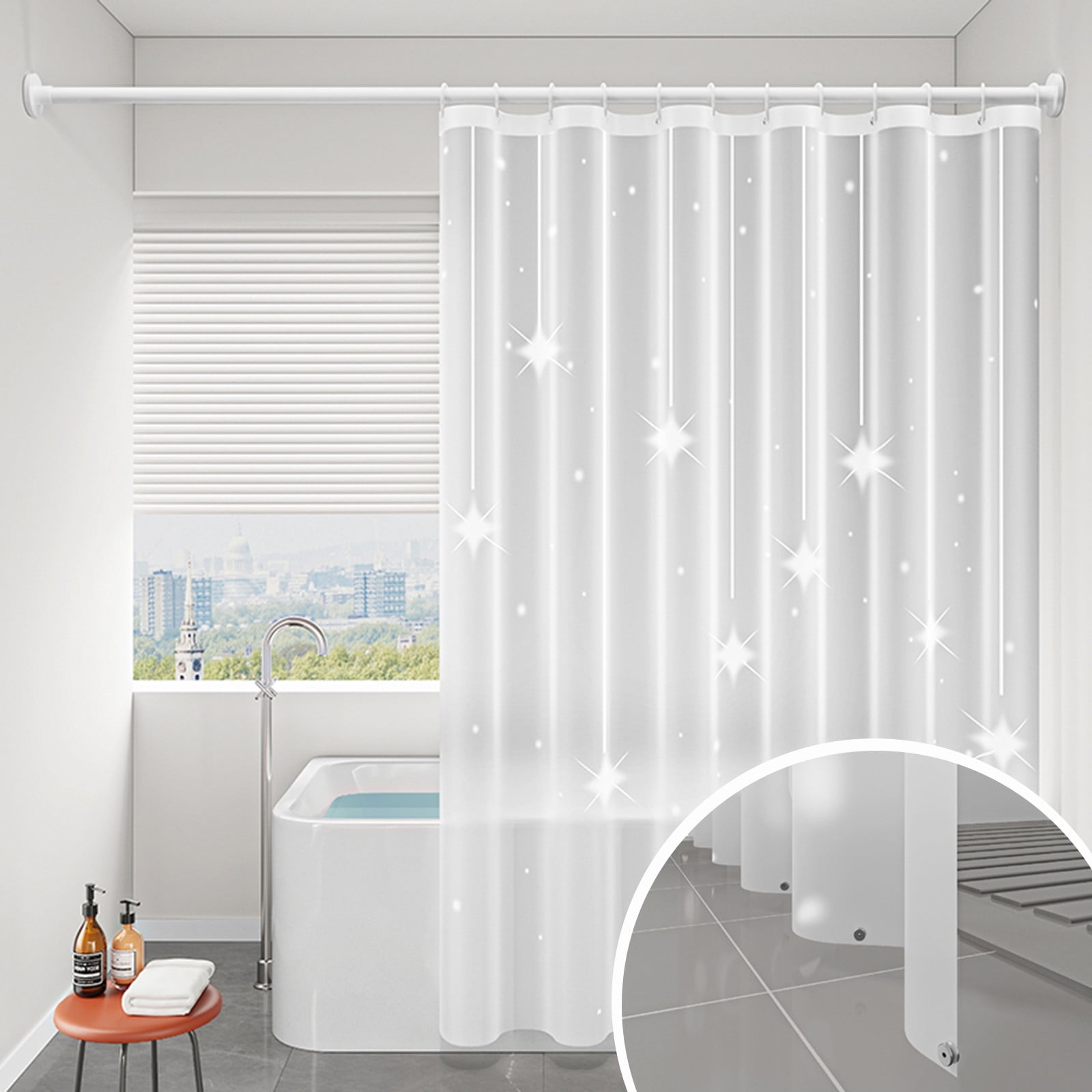 EVA Bathroom Shower Curtain Frosted Floral Waterproof Shower Curtain Line Lightweight Plastic Bathroom Shower Curtain with Weighted Magnets for Shower Stall