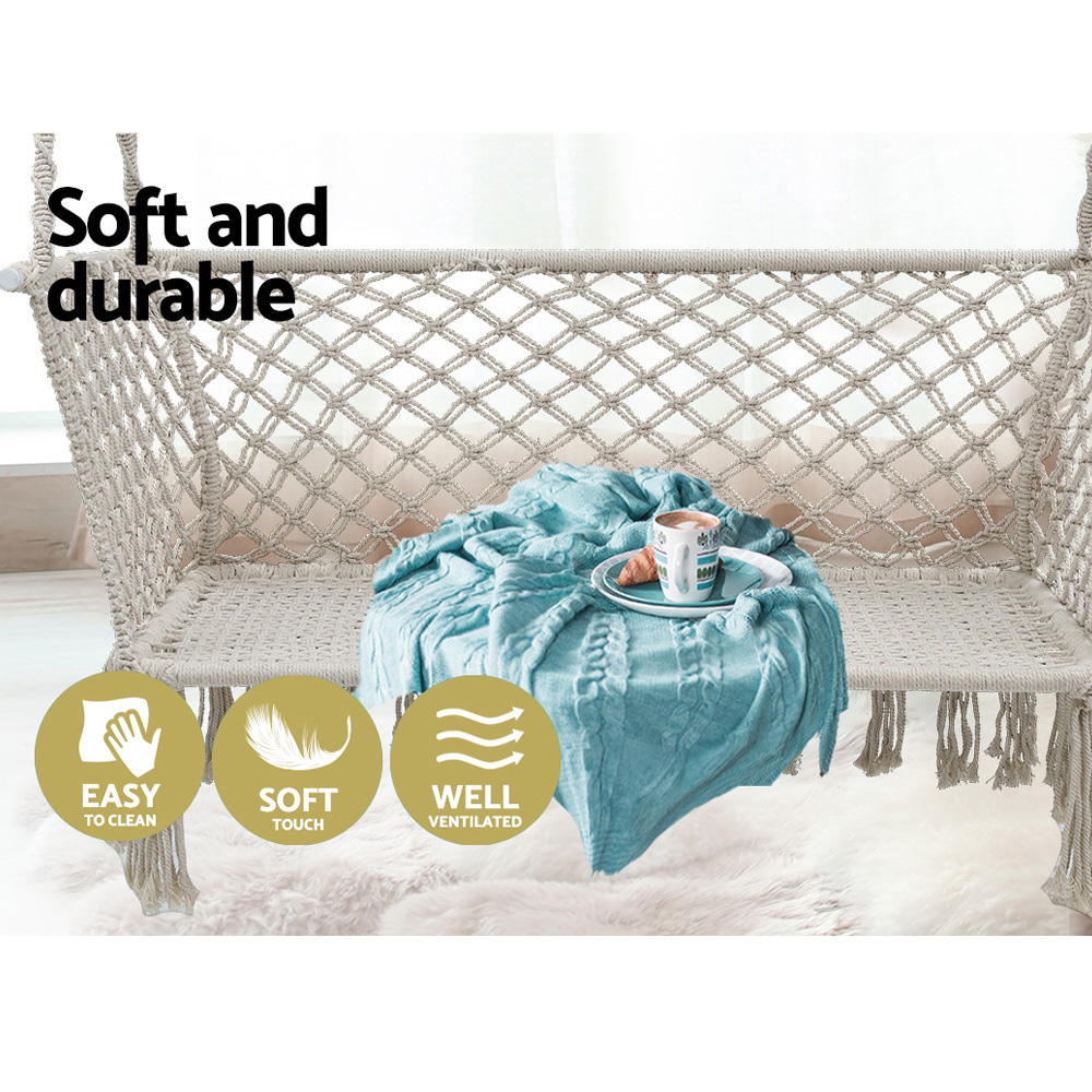 Gardeon Hammock Chair Outdoor Portable Camping Hammocks 2 Person Cream — image 4